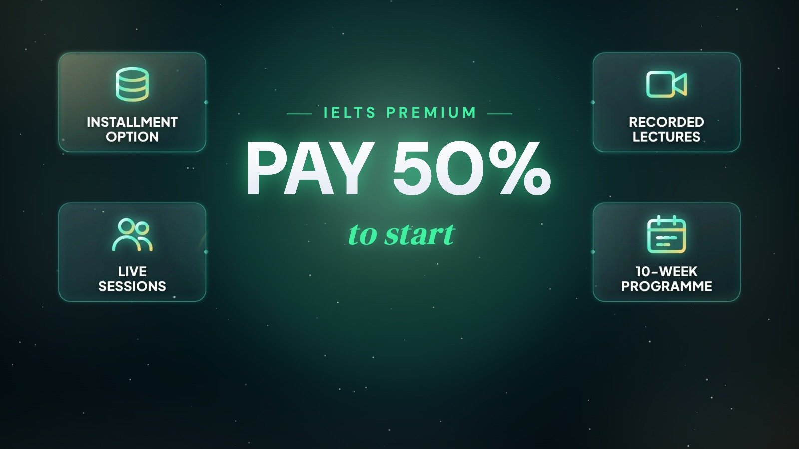 IELTS Premium (Live Sessions + Recorded Lectures) – Installment 50%